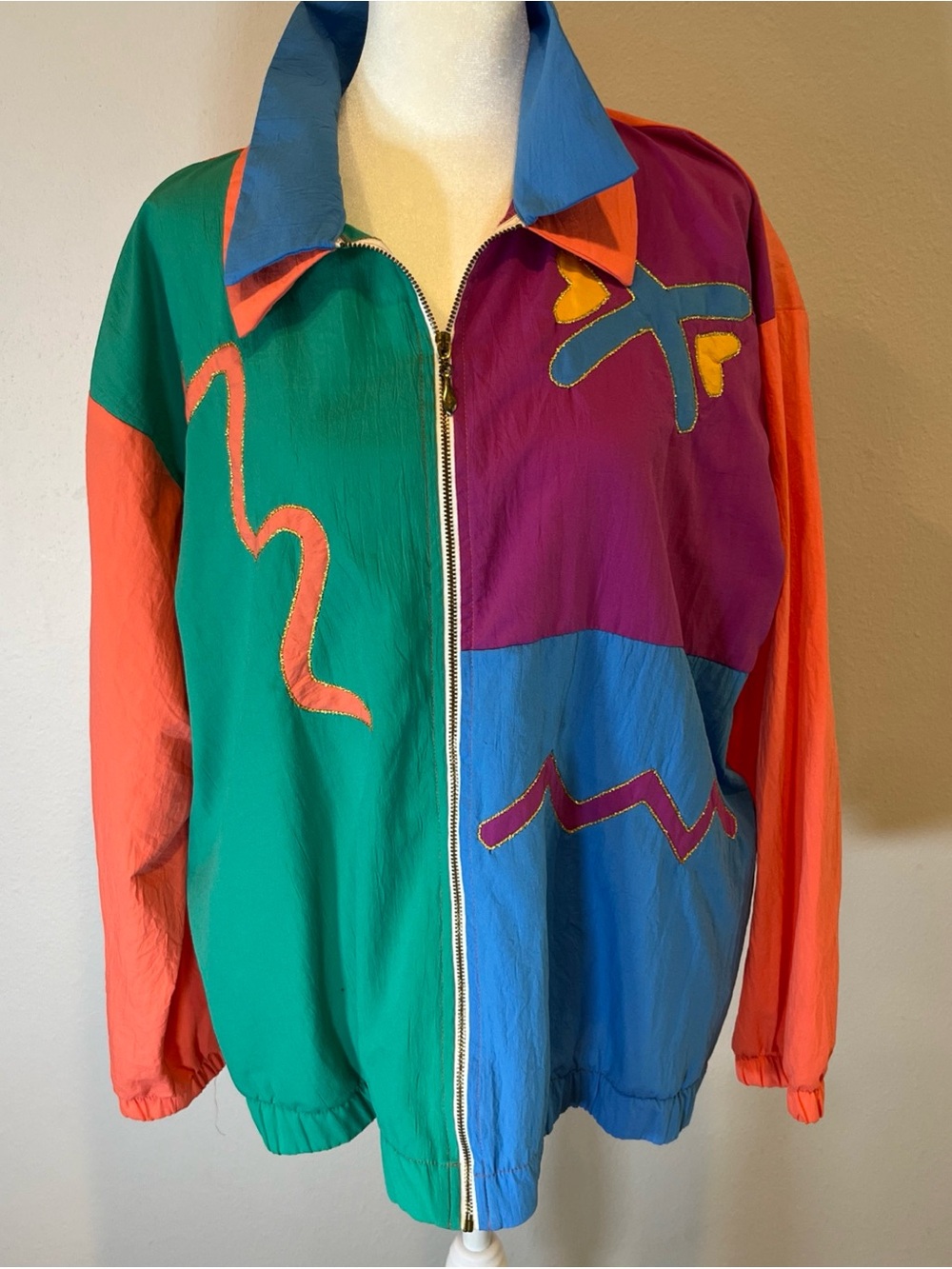 vintage colorblock windbreaker Women’s XL Track Jacket Teddy Sports 90s Retro
